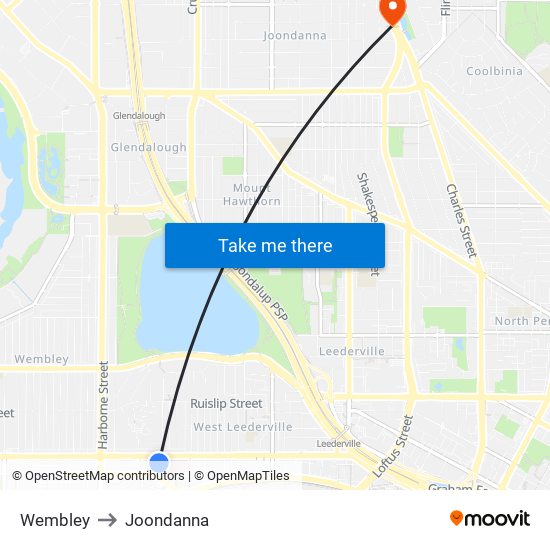 Wembley to Joondanna map