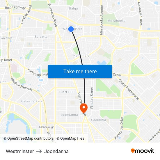 Westminster to Joondanna map