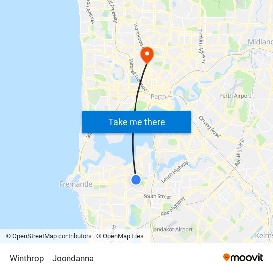 Winthrop to Joondanna map