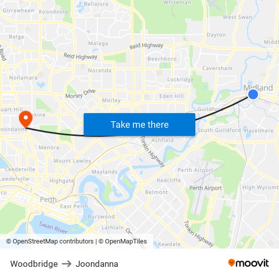 Woodbridge to Joondanna map