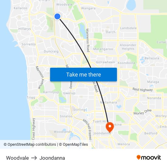 Woodvale to Joondanna map