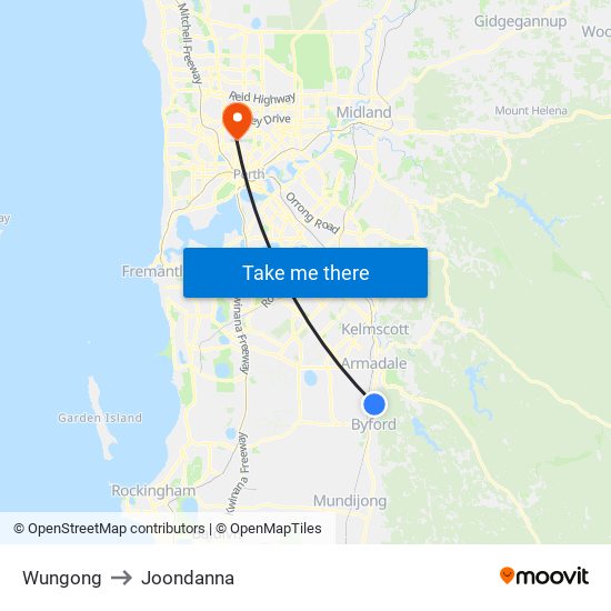 Wungong to Joondanna map