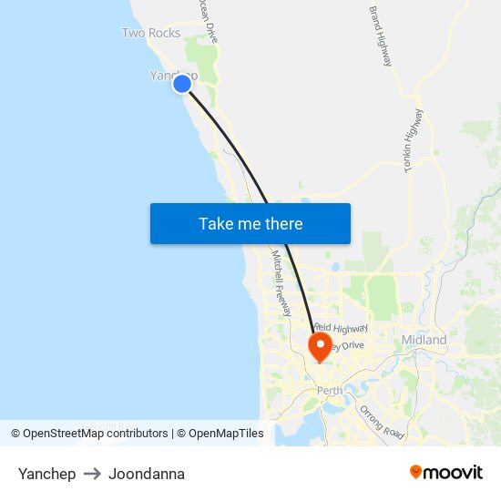 Yanchep to Joondanna map