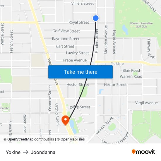 Yokine to Joondanna map