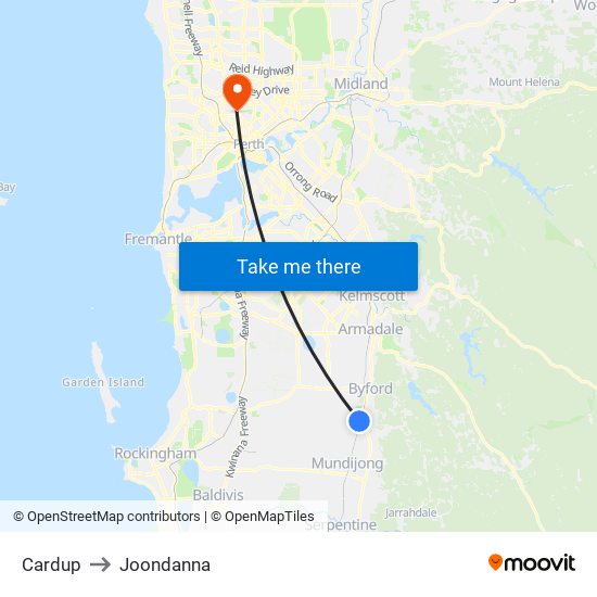 Cardup to Joondanna map