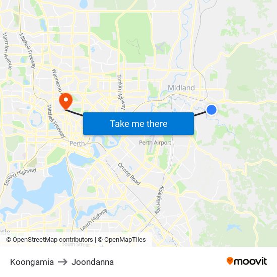 Koongamia to Joondanna map