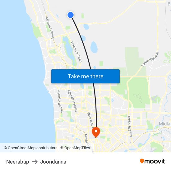 Neerabup to Joondanna map