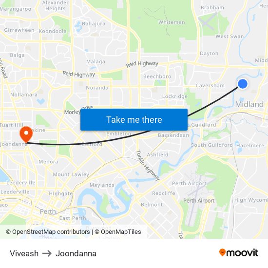 Viveash to Joondanna map