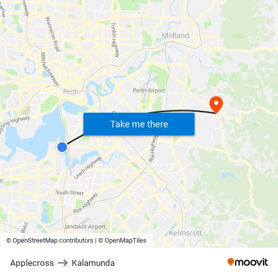 Applecross to Kalamunda map