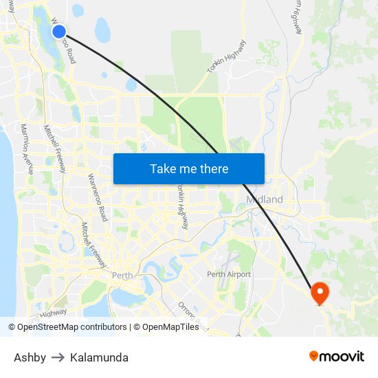 Ashby to Kalamunda map