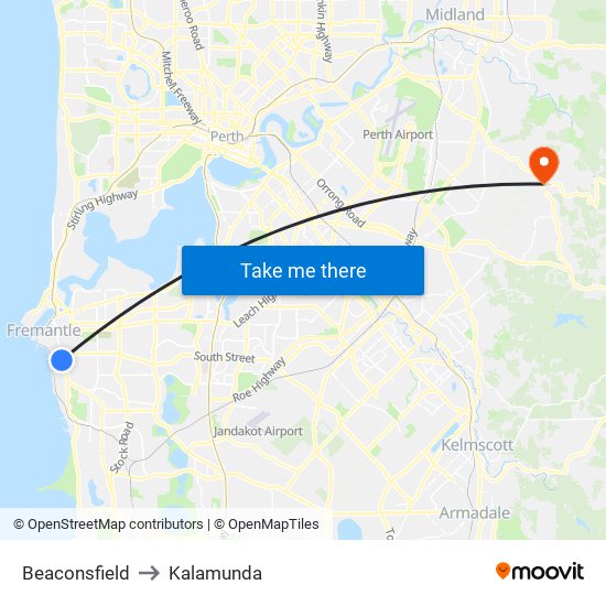 Beaconsfield to Kalamunda map