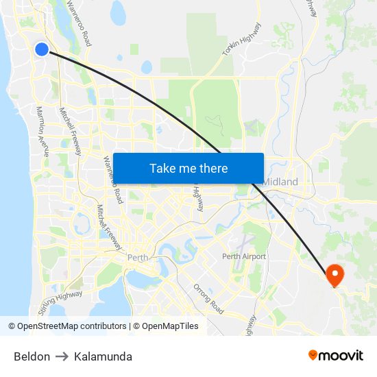 Beldon to Kalamunda map