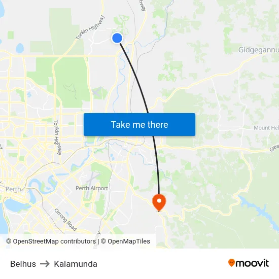 Belhus to Kalamunda map