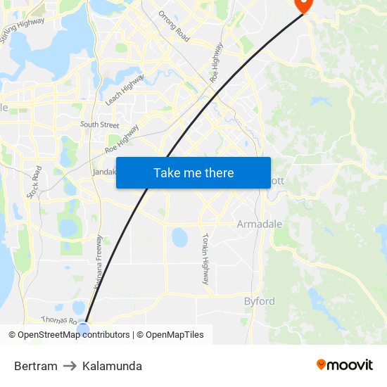 Bertram to Kalamunda map