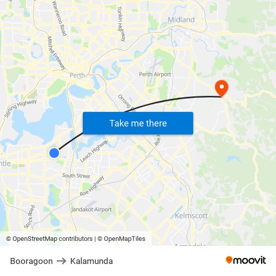 Booragoon to Kalamunda map