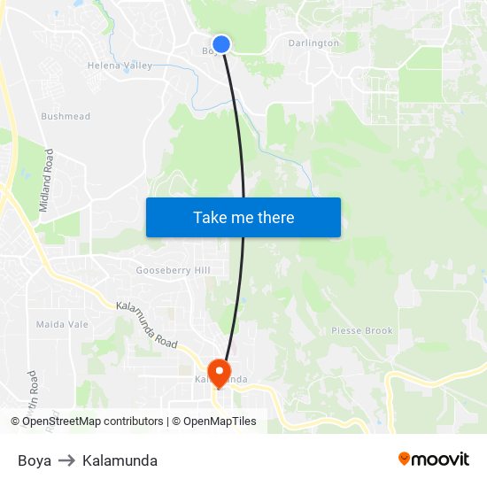 Boya to Kalamunda map