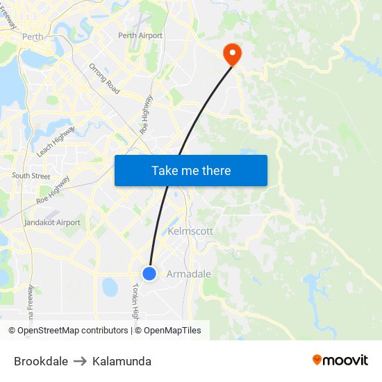 Brookdale to Kalamunda map