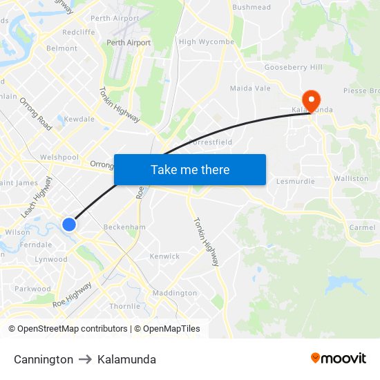 Cannington to Kalamunda map