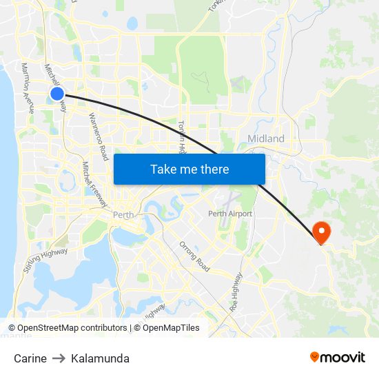 Carine to Kalamunda map