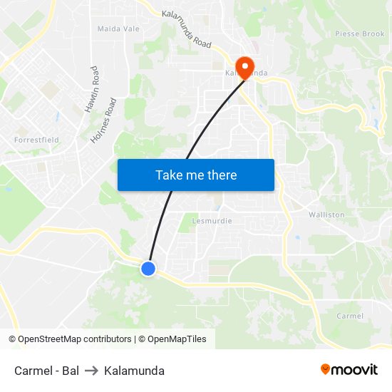 Carmel - Bal to Kalamunda map