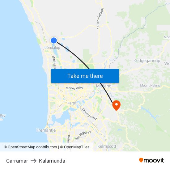 Carramar to Kalamunda map