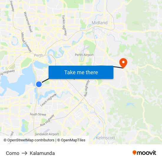 Como to Kalamunda map