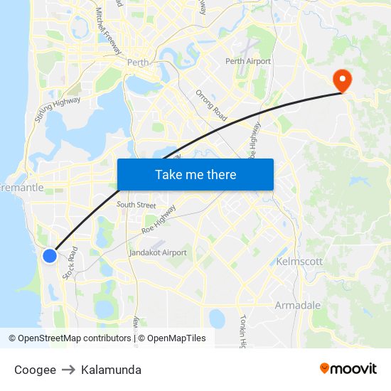 Coogee to Kalamunda map
