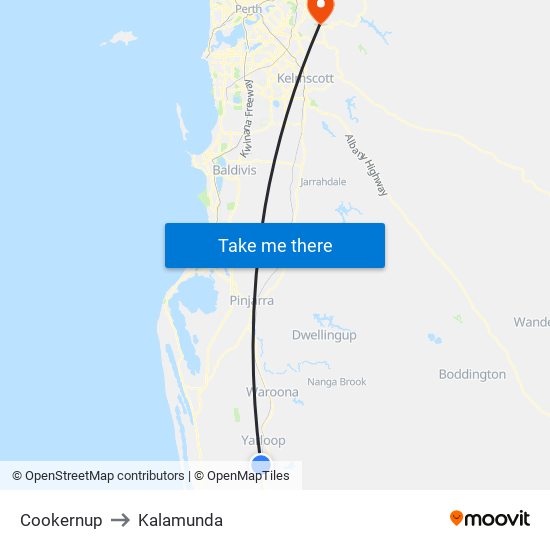 Cookernup to Kalamunda map