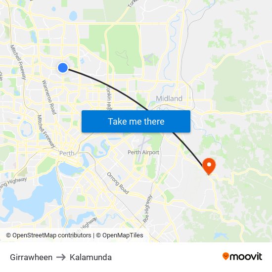 Girrawheen to Kalamunda map