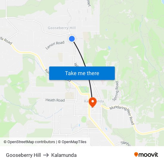 Gooseberry Hill to Kalamunda map