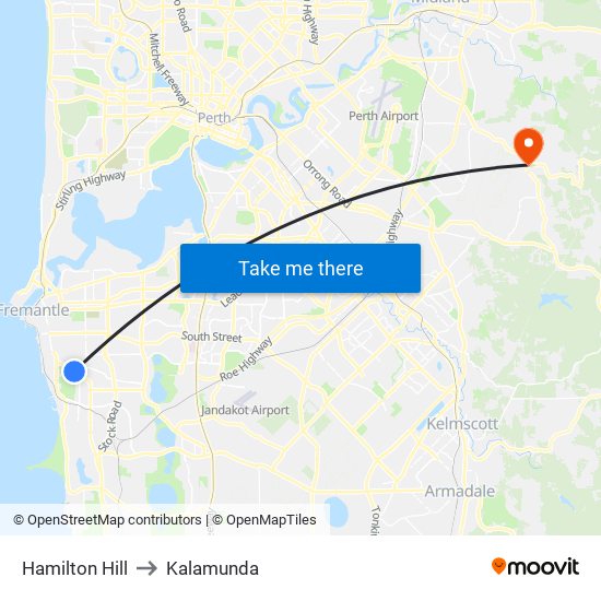 Hamilton Hill to Kalamunda map