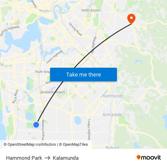 Hammond Park to Kalamunda map