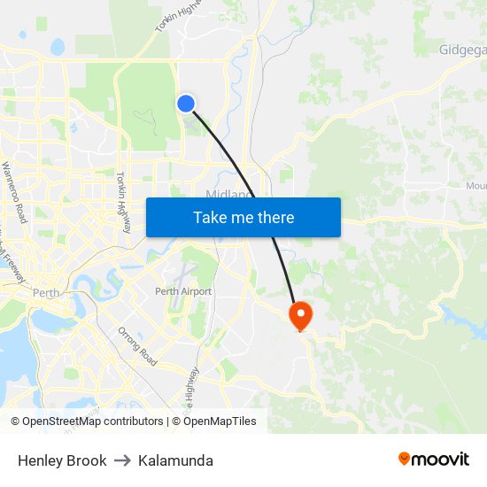 Henley Brook to Kalamunda map