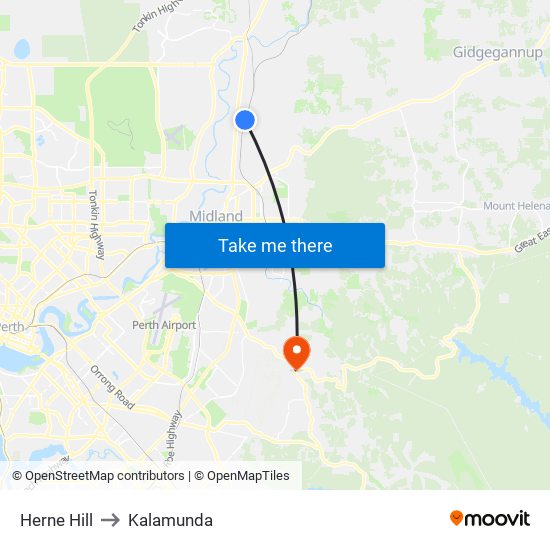 Herne Hill to Kalamunda map