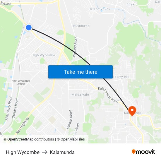 High Wycombe to Kalamunda map