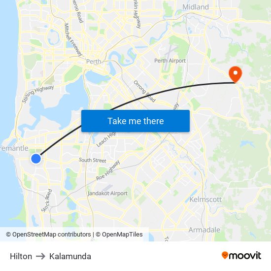 Hilton to Kalamunda map