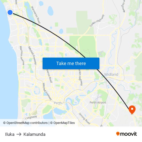 Iluka to Kalamunda map