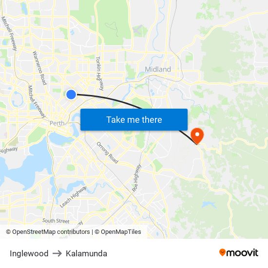 Inglewood to Kalamunda map