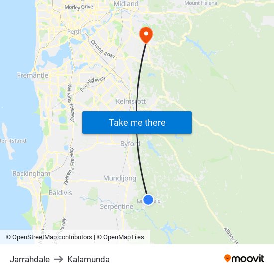 Jarrahdale to Kalamunda map