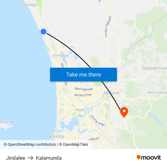 Jindalee to Kalamunda map