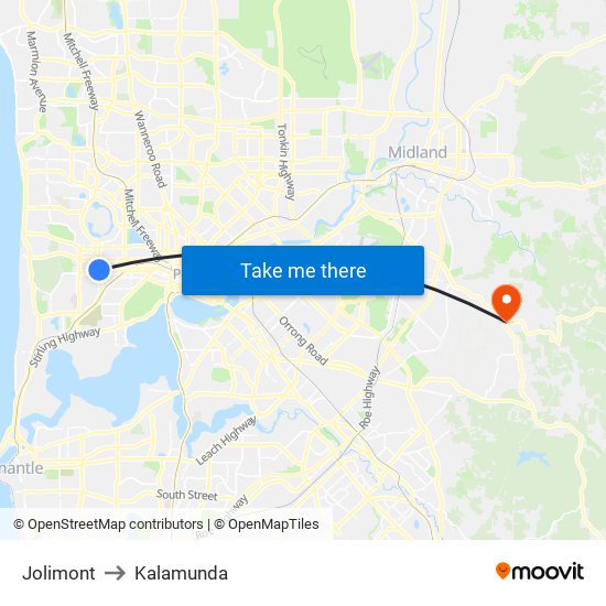Jolimont to Kalamunda map