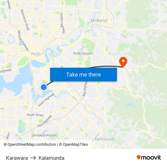 Karawara to Kalamunda map