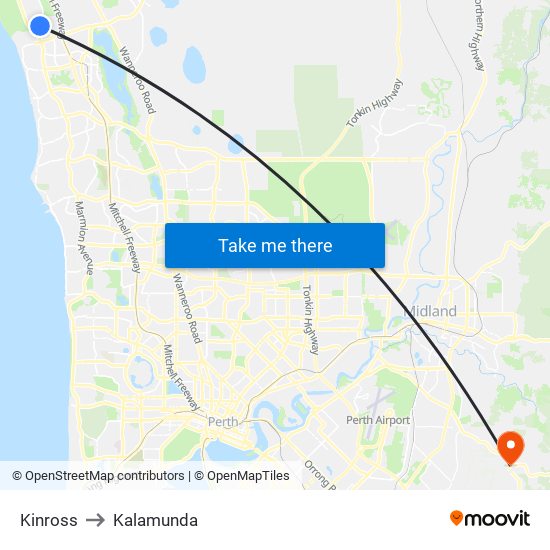 Kinross to Kalamunda map