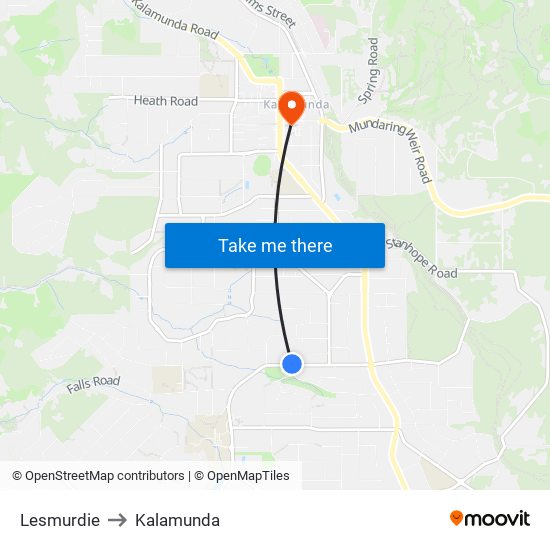 Lesmurdie to Kalamunda map