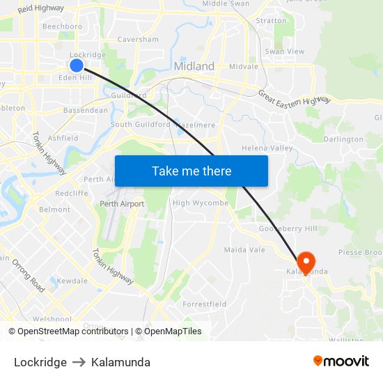 Lockridge to Kalamunda map