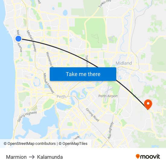 Marmion to Kalamunda map