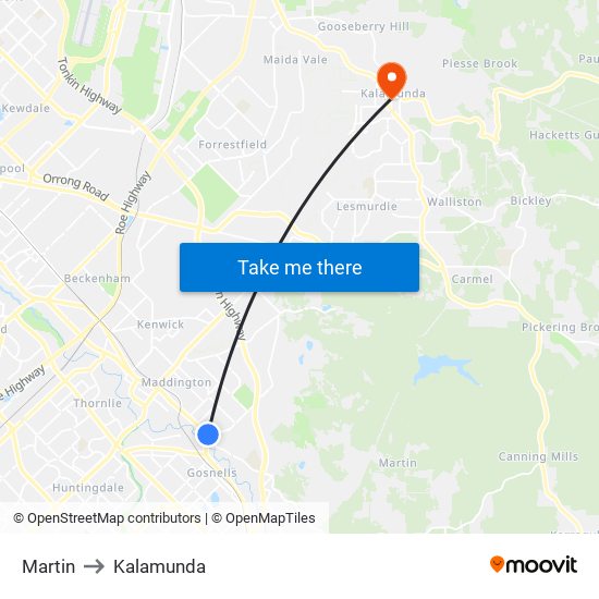 Martin to Kalamunda map