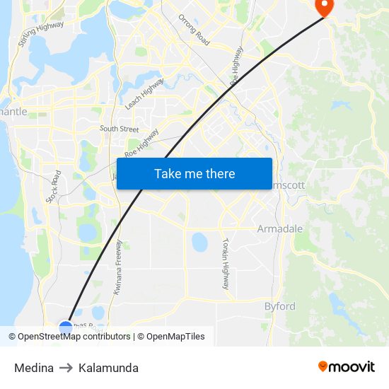 Medina to Kalamunda map