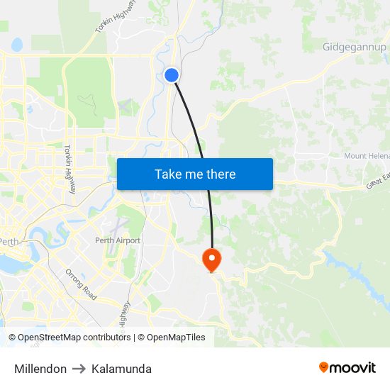 Millendon to Kalamunda map
