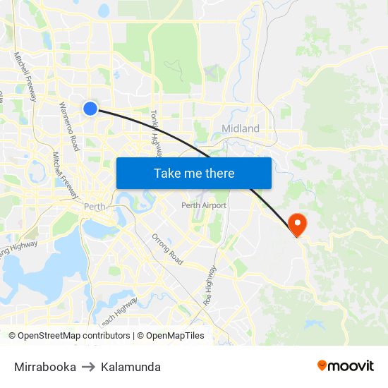 Mirrabooka to Kalamunda map